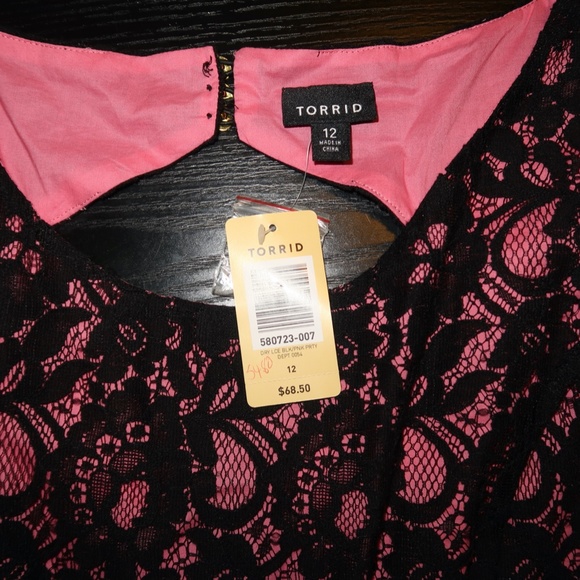 NWT Torrid Pink Black Lace Dress L/12 - Picture 6 of 6